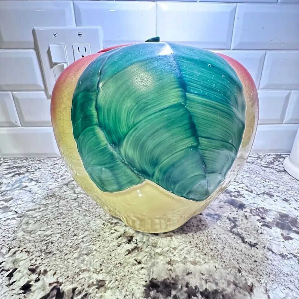 Vintage 1940s Hull Pottery Ceramic Blushing Apple Cookie Jar with Lid